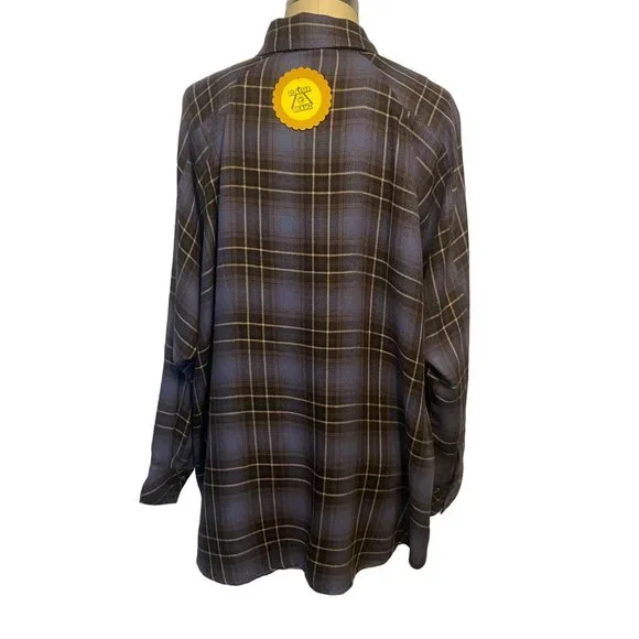 By Together Oversize Blue Plaid Button-Down Shirt S - Picture 6 of 8